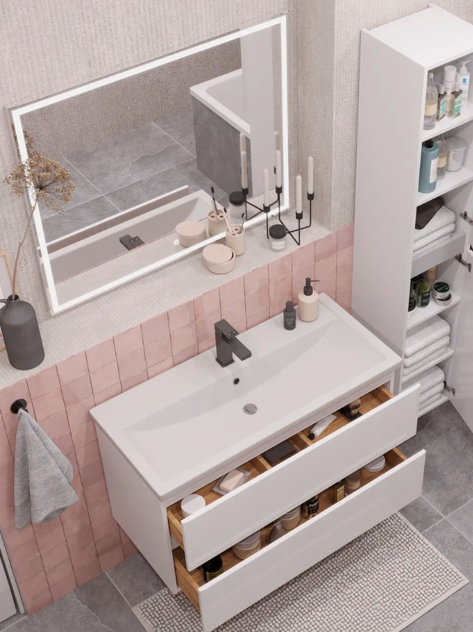 Тумба подвесная SanStar Велья 100 с раковиной Миранда 100 белая