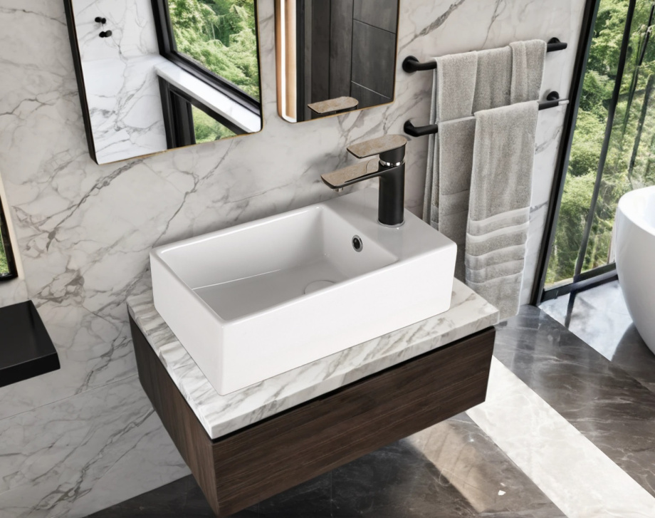 Раковина Ceruttispa CR7098D накладная, белая, прямоугольная, с ответстием под смеситель 480х240х140