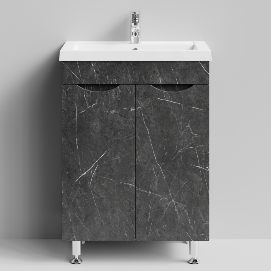 Тумба с раковиной Vod-ok Смайл 58 напольная, Мрамор Графит софт тач