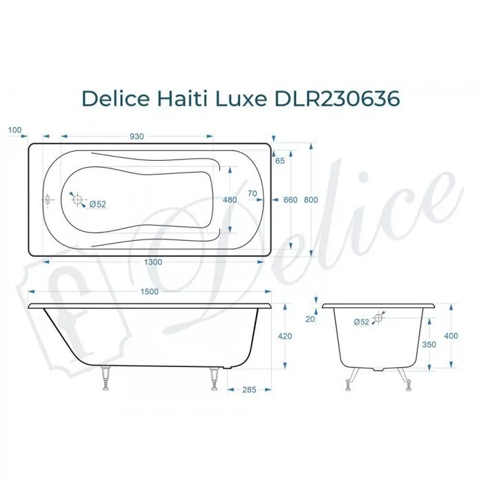 Ванна чугунная Delice Haiti Luxe 150х80 DLR230636 прямоугольная