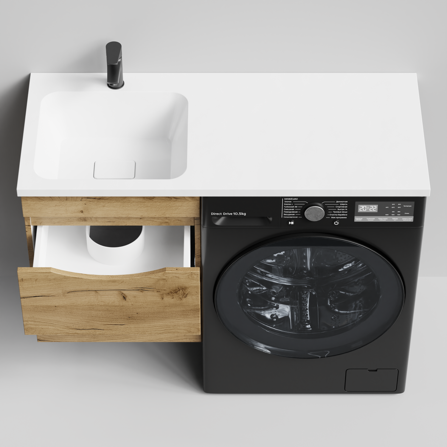 Тумба Vod-ok 48 с раковиной Смайл 110 подвесная, под стиральную машину, левая, Дуб Тортуга