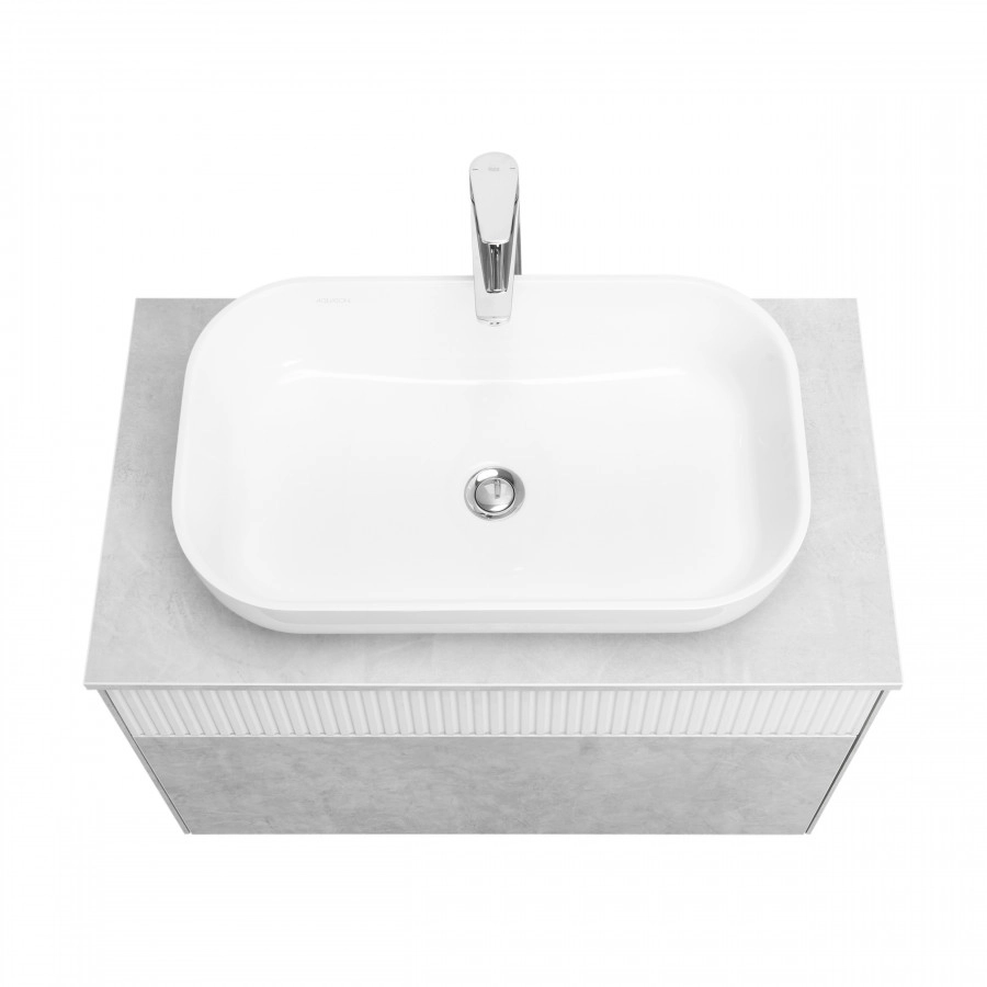 Тумба Aquaton Марбл слэйт 80 с раковиной Лола 60, белый матовый