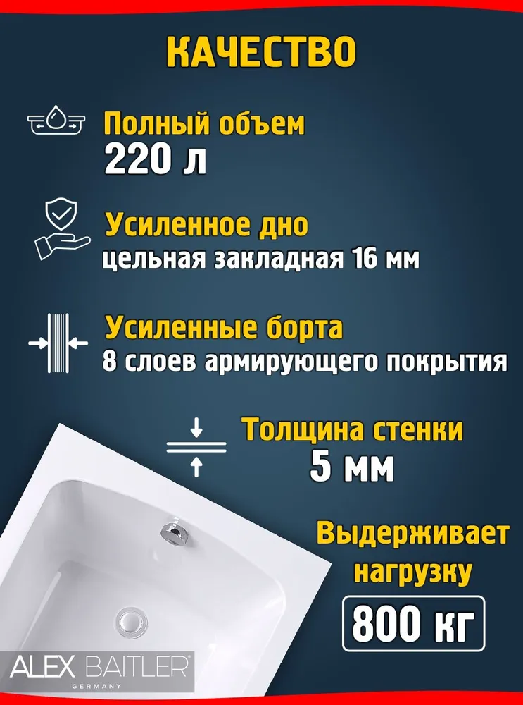 Ванна акриловая Alex Baitler Onega 160х60