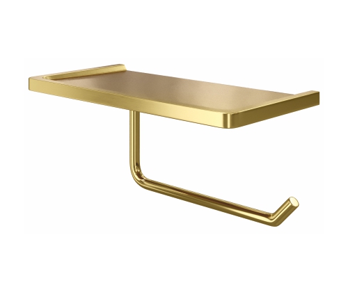 Держатель туалетной бумаги WasserKraft K-1625 с полочкой для телефона, матовое золото