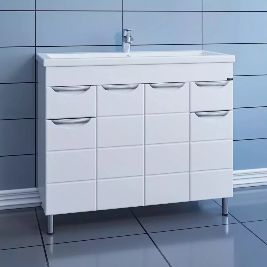 Тумба напольная Санта Родос 100 с раковиной Фостер 100, белая