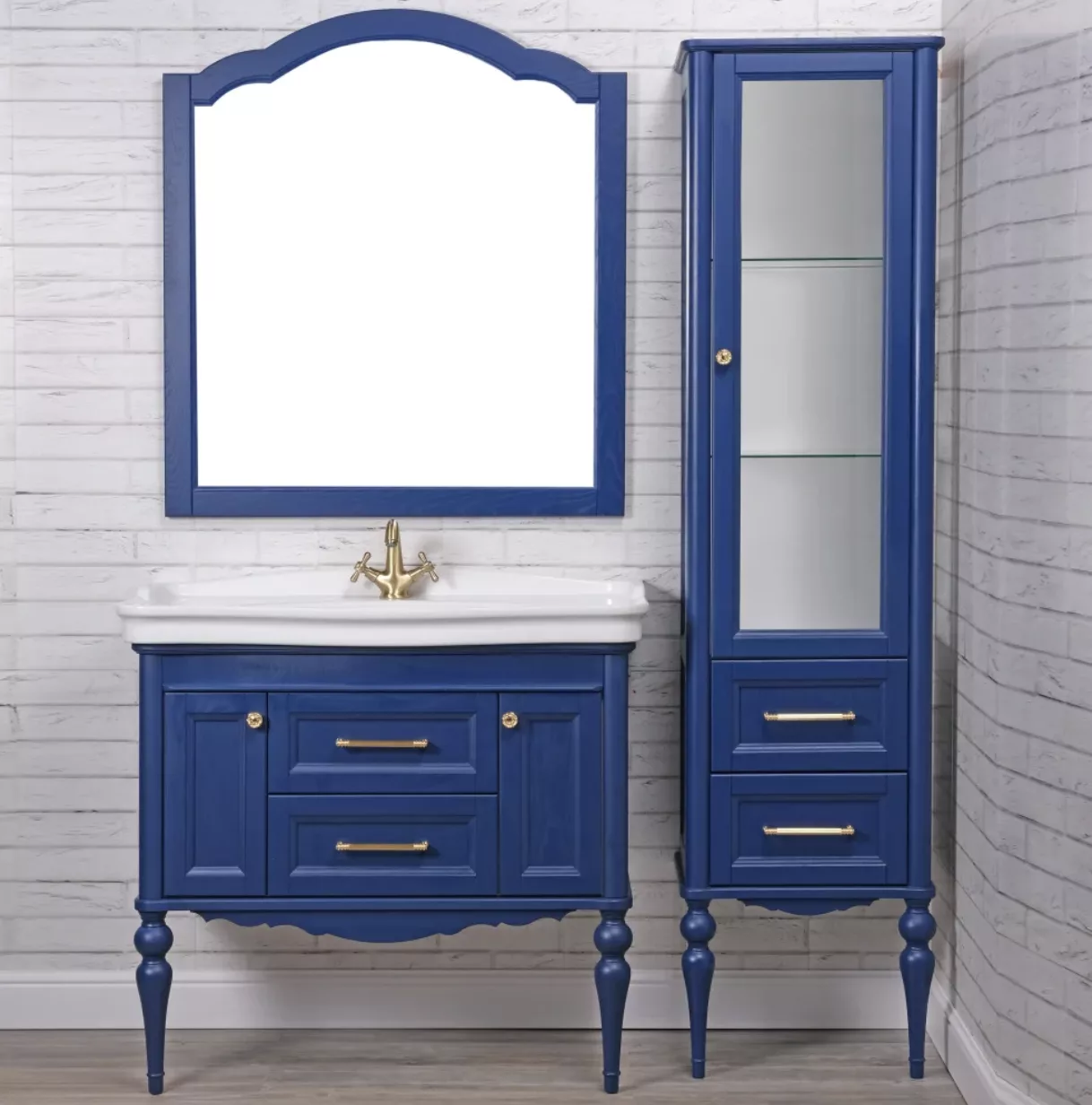 Пенал напольный ValenHouse Эстетика 50 R синий, золото