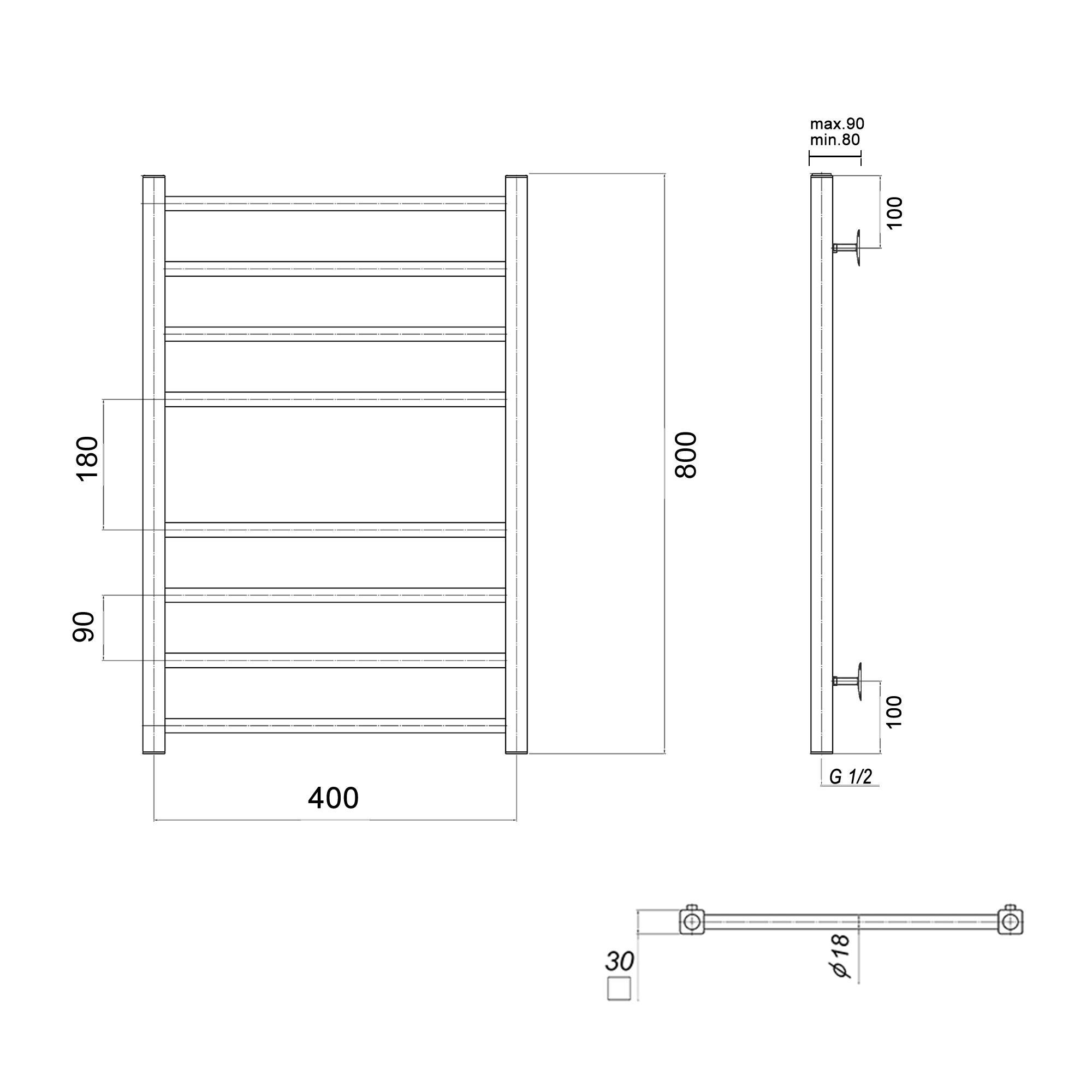 Полотенцесушитель водяной Domoterm Куба П8 400х800 хром