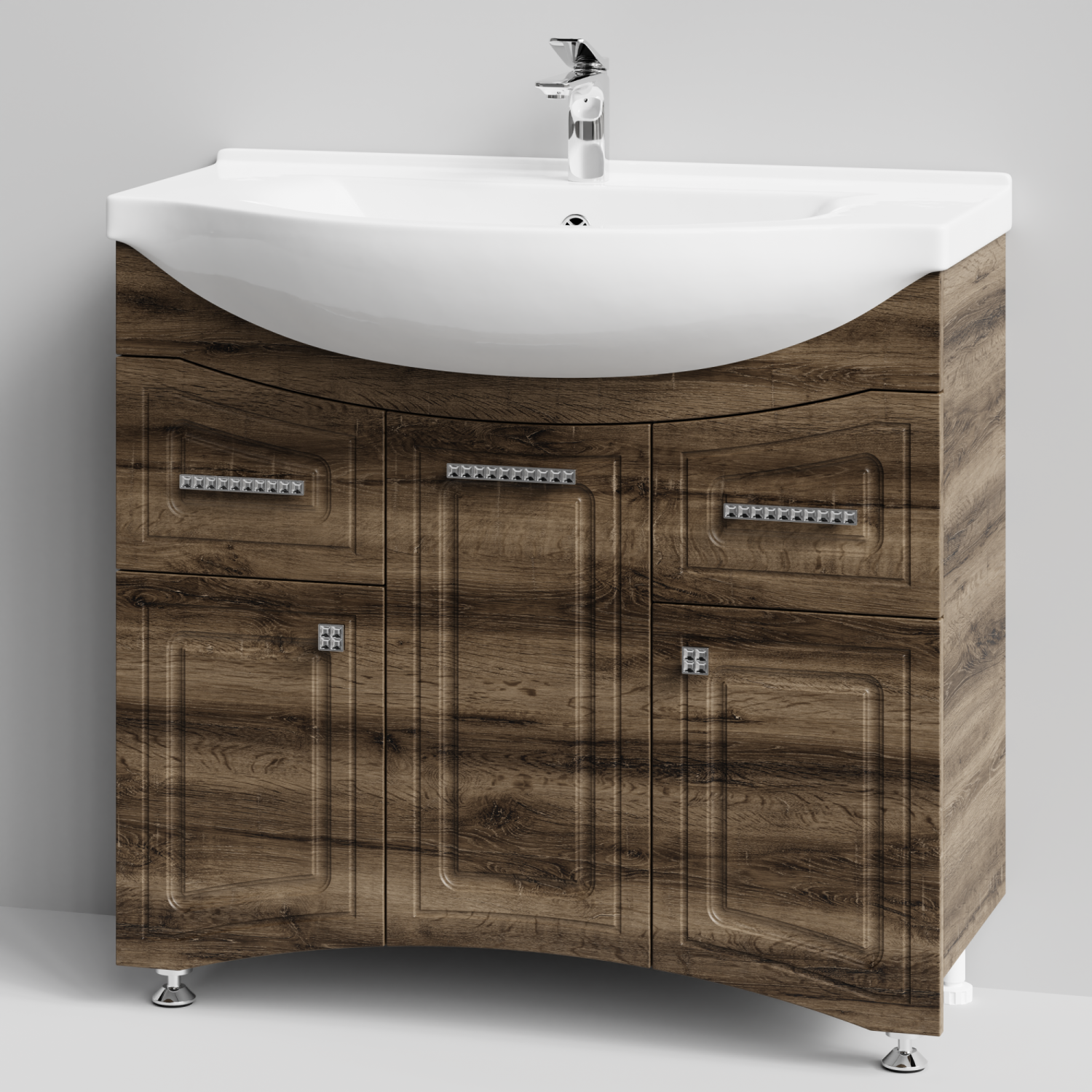 Тумба с раковиной Адам 90 напольная, Дуб крымский коричневый, петли справа