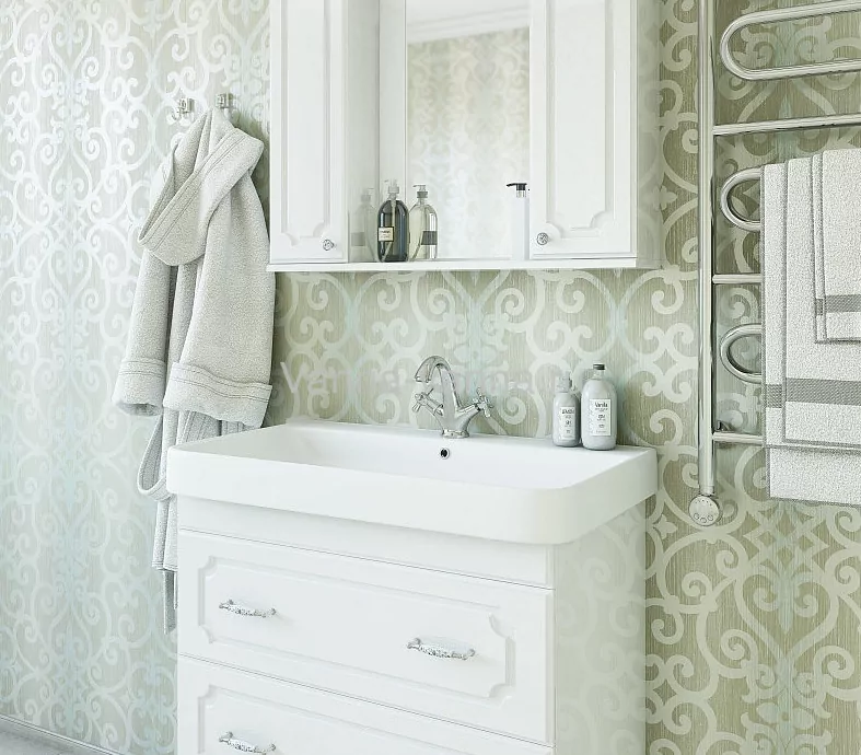 Тумба с раковиной Sanflor Ксения 80 3 ящика, напольная, белая