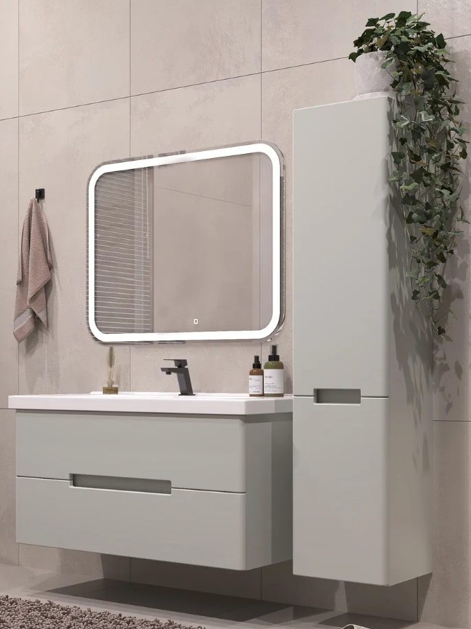 Тумба подвесная SanStar Ориана 100 с раковиной Миранда 100 (комплект), грей