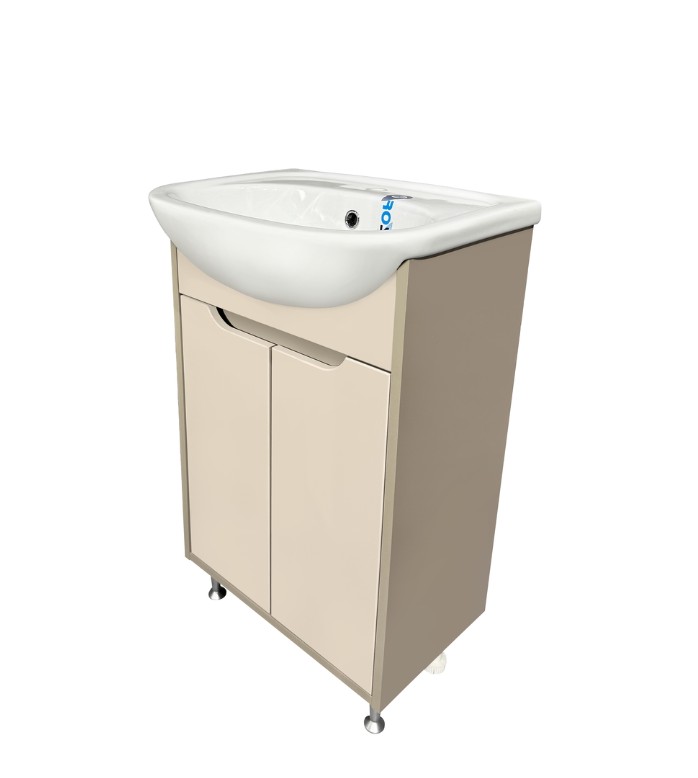 Тумба напольная Runo Эконова с раковиной Уют 50, 2 двери, какао-бежевый