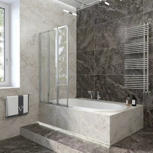 Шторка на ванну Veconi Palau PL-73R, 1200x1500, хром, стекло прозрачное
