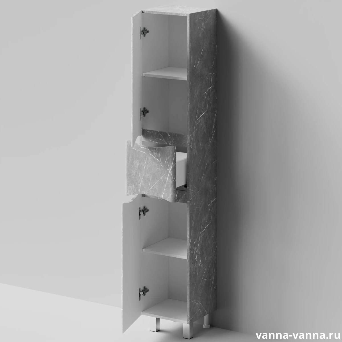 Пенал Vod-ok Адель 35 (1 ящик, 2 двери) напольный, Мрамор Белый софт тач, левый от магазина Vanna-Vanna.ru!