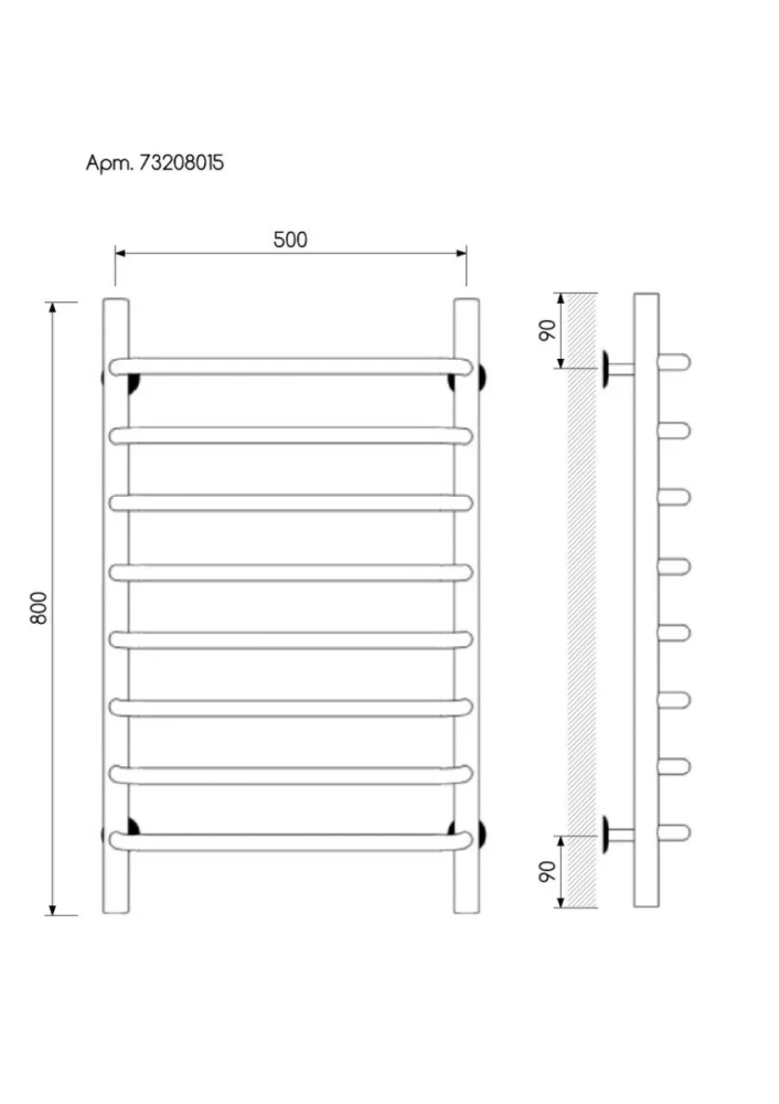 Полотенцесушитель водяной Laris Стандарт П8 500х800 хром от магазина Vanna-Vanna.ru!