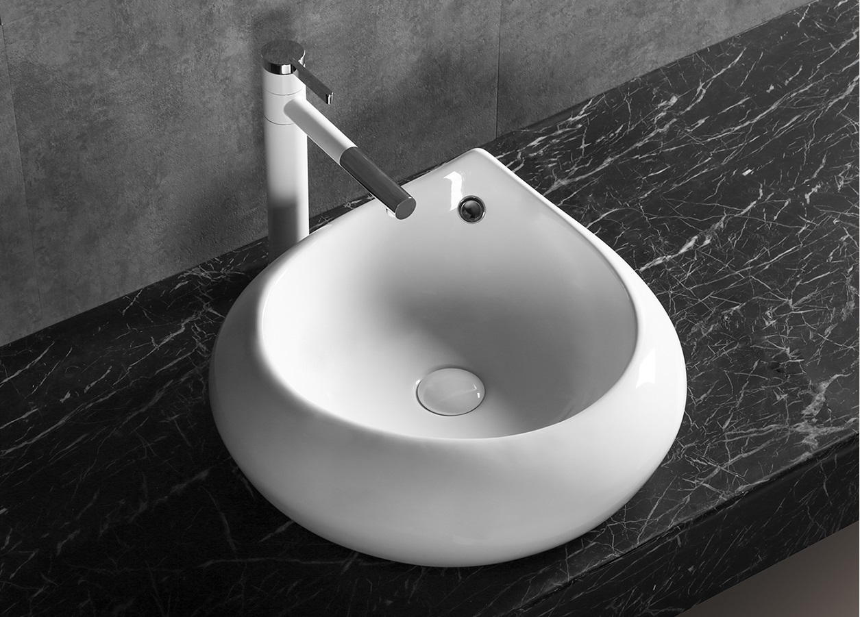 Раковина Ceruttispa CR045E накладная, белая, форма капли, с переливом 475х470х180