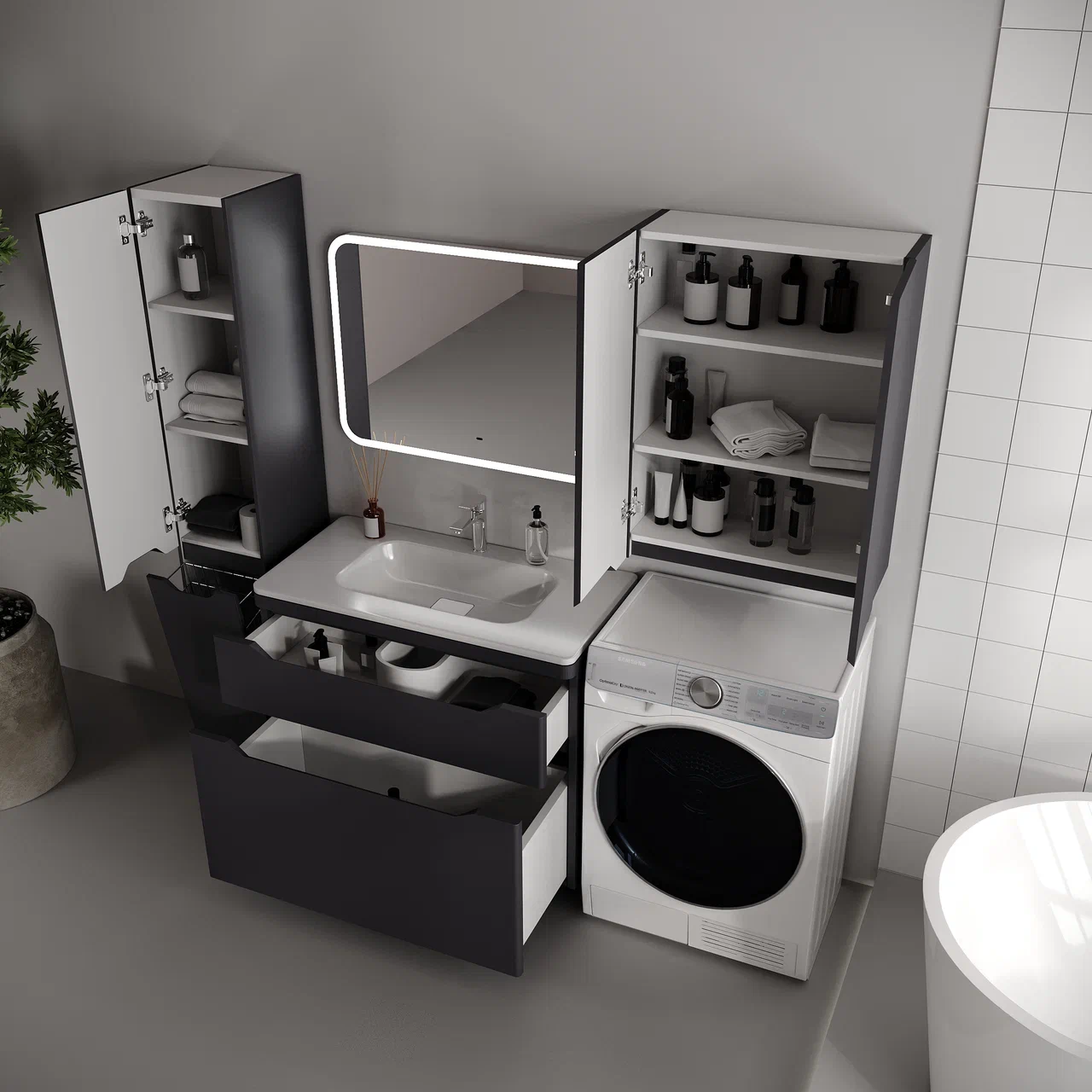 Шкаф навесной Style Line Марелла мини 600 антискрейтч графит матовый от магазина Vanna-Vanna.ru!