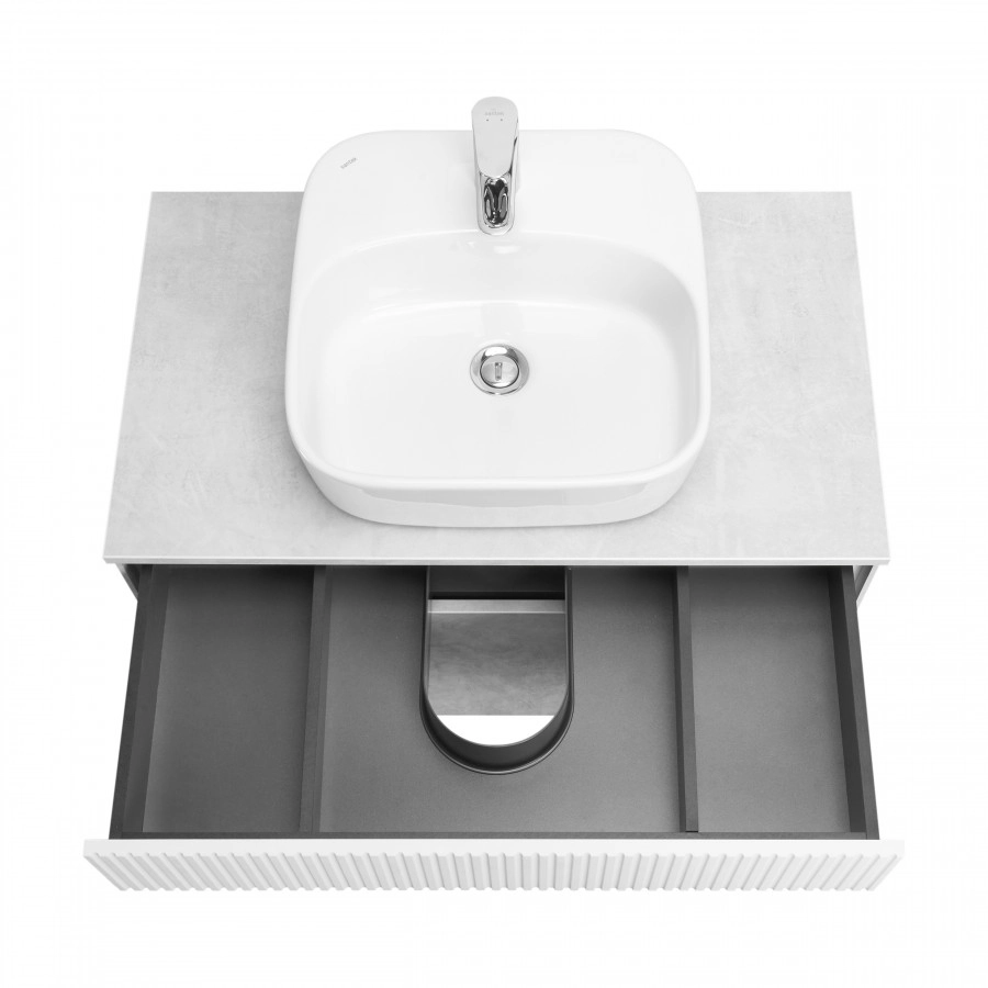 Тумба Aquaton Марбл слэйт 80 с раковиной Одри 42х42 Soft, белый матовый