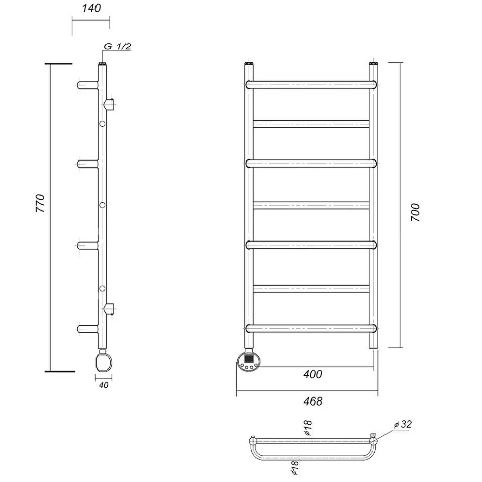 Полотенцесушитель электрический Domoterm Орфей П7 400x700 EL, хром