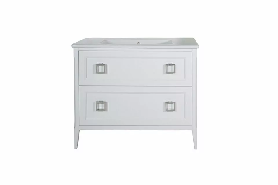 Тумба напольная 2 ящика ASB Woodline Рома 100 Н с раковиной Эйфория 100, белый