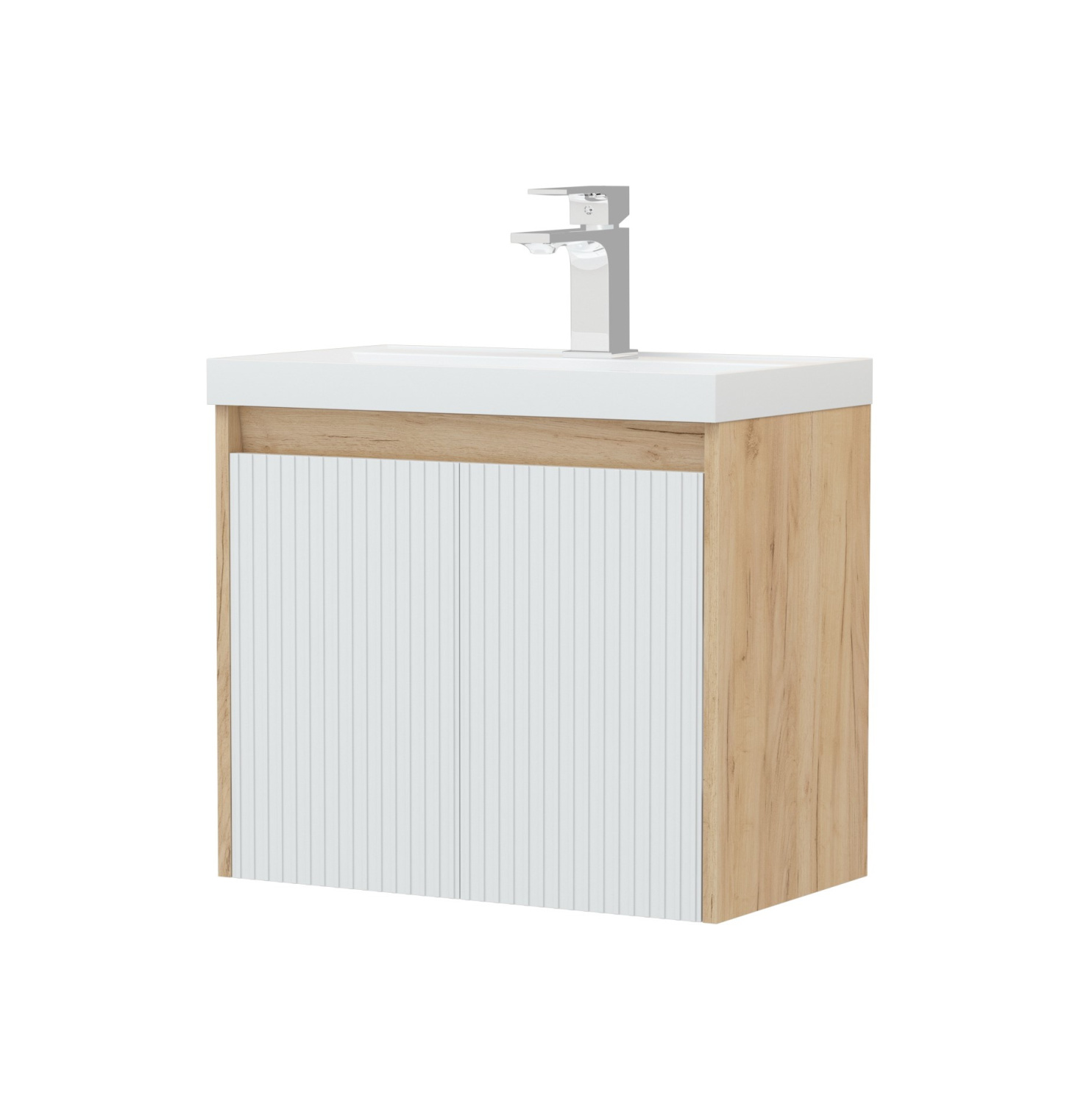 Тумба подвесная Corozo Блисс 60 с раковиной Classica Slim 60, белый/дуб крафт