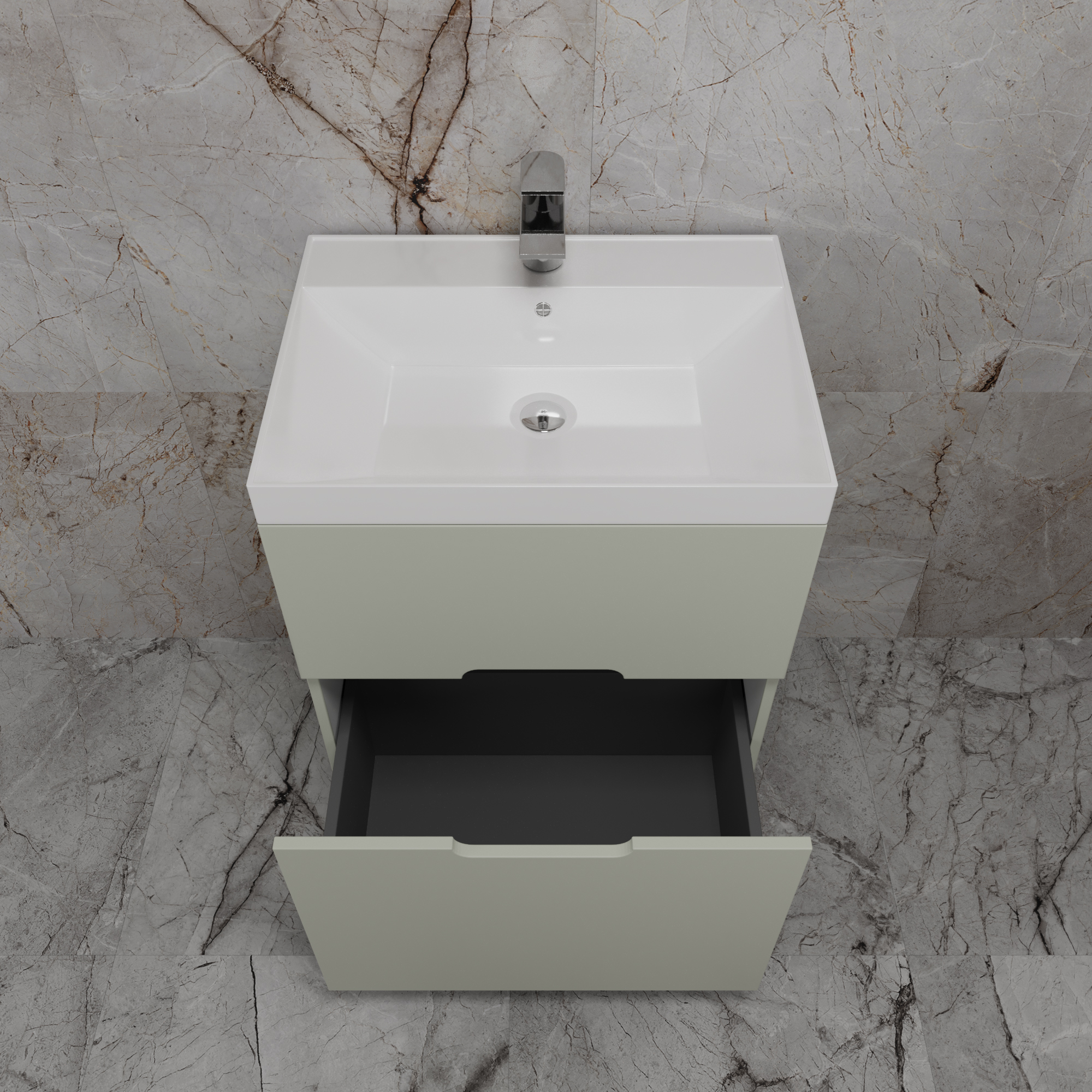 Тумба напольная Style Line "Матис 60" с раковиной ASTI 60 белый, (2 ящика), Олива