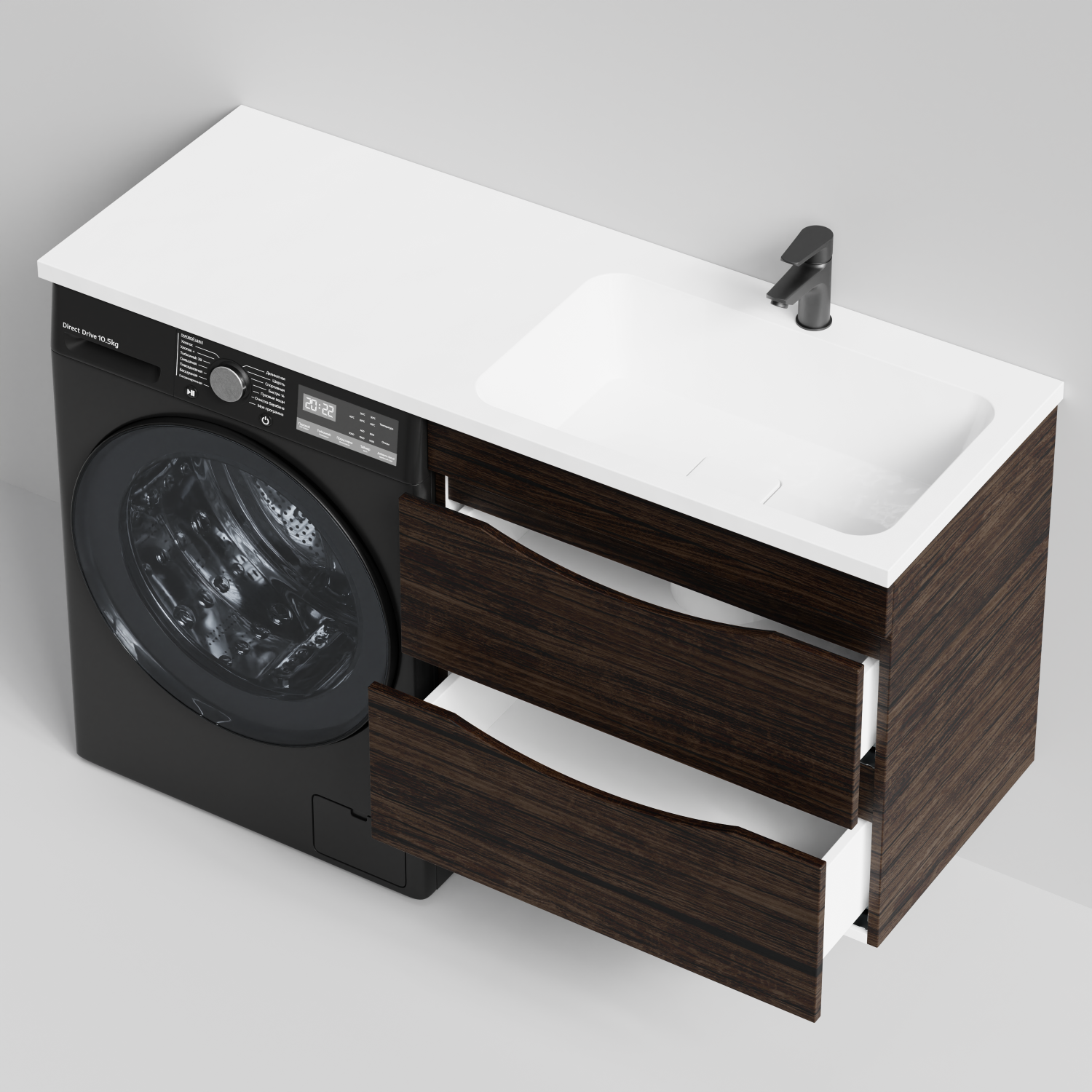 Тумба Vod-ok 68 с раковиной Смайл 130 подвесная, под стиральную машину, правая, Палисандр