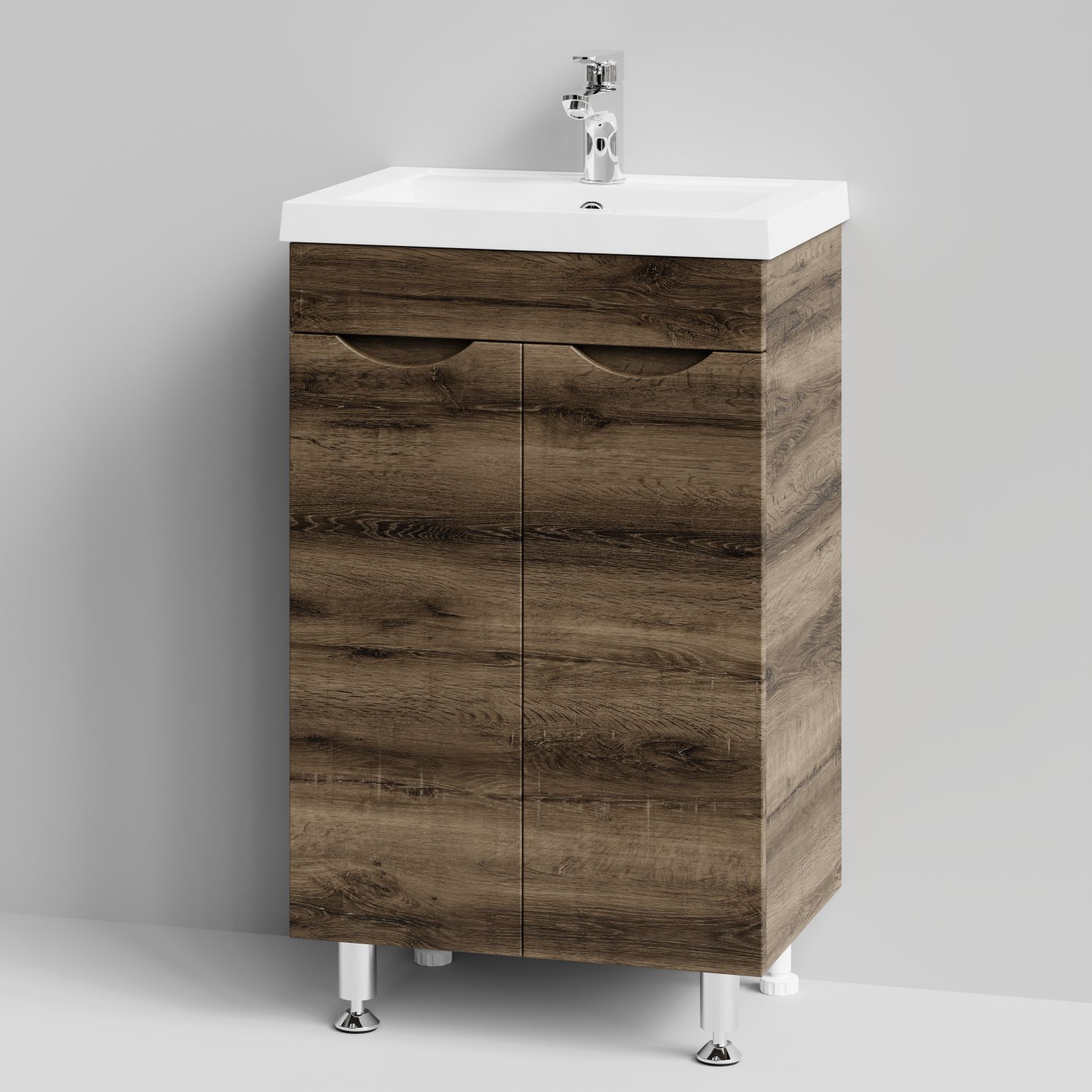 Тумба с раковиной Vod-ok Смайл 50 напольная, Дуб крымский коричневый