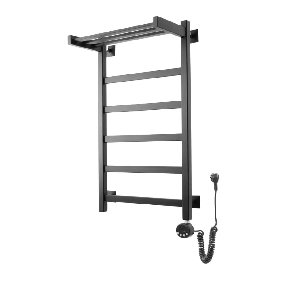 Полотенцесушитель электрический Domoterm Квадро Плюс с полкой П6 500х800 ER, черный матовый