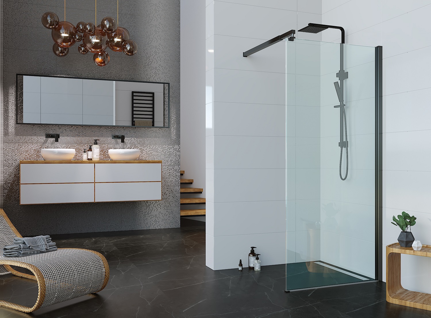 Душевая перегородка Alex Baitler AB2990B1 200х90 см прозрачное стекло, профиль черный