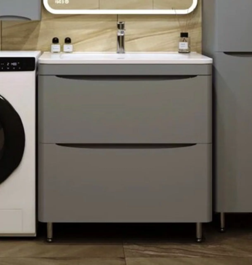 Тумба напольная Style Line Бергамо мини 80 с раковиной Каре Люкс Мини 80, антискрейч, серый матовый