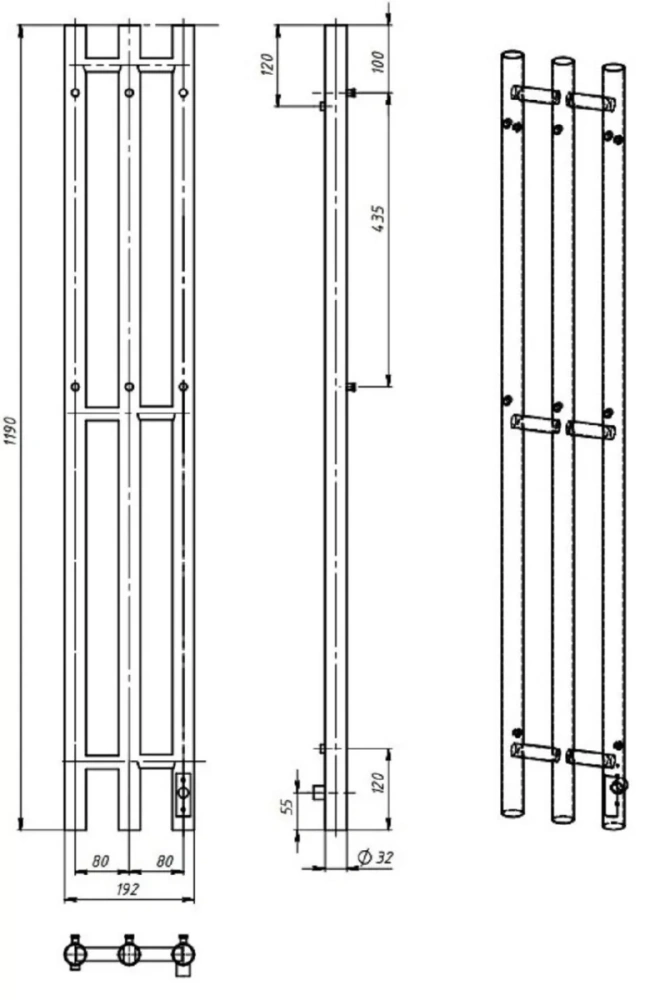 Полотенцесушитель электрический Laris Тея ЧКЧ П3 Круг 190х1200 правый, черный матовый муар от магазина Vanna-Vanna.ru!