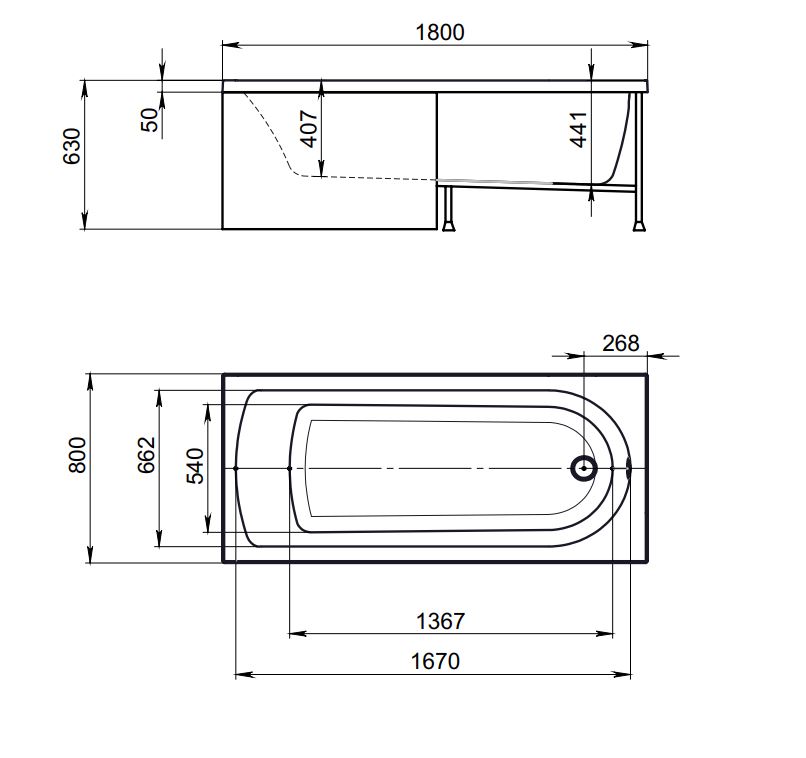 Комплект (3в1) Акриловая ванна TIMO MIKA1880 1800*800*580+Каркас+Слив-перелив