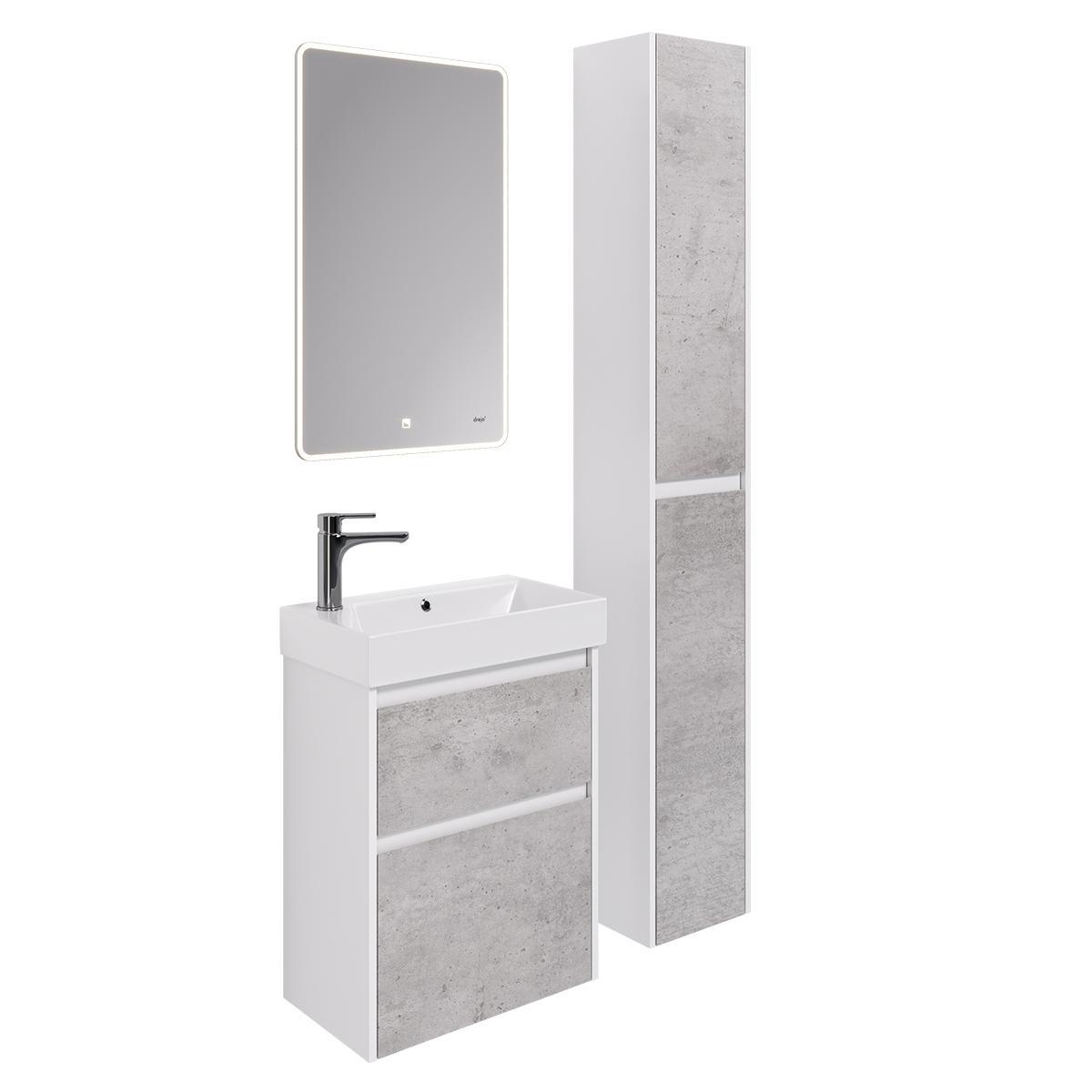 Тумба с раковиной подвесная Dreja Slim 65 см, белый/бетон