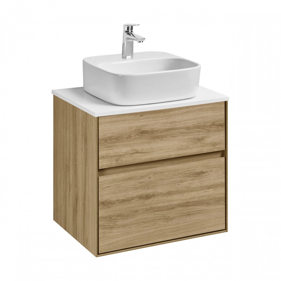 Тумба подвесная Aquaton Либерти 60 раковиной Одри 42х42 Soft белый, дуб эльвезия