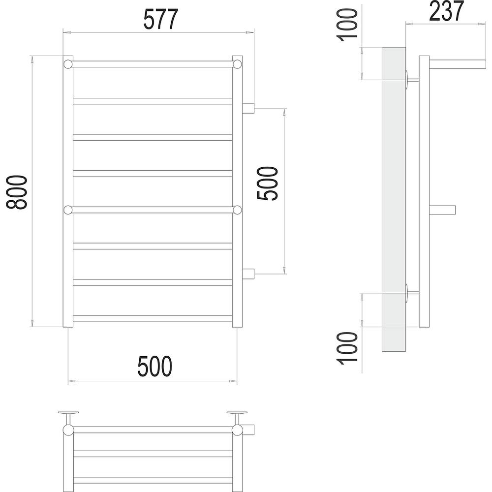 Полотенцесушитель водяной с полкой (боковое подключение) Terminus Анкона П8 50х80 правый