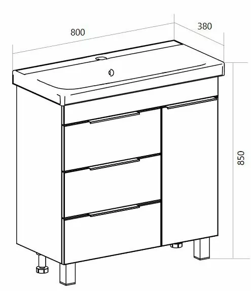 Тумба напольная 1Marka Gaula 80Н White с раковиной Moduo 80, 3 ящика, 1 дверь, белый от магазина Vanna-Vanna.ru!