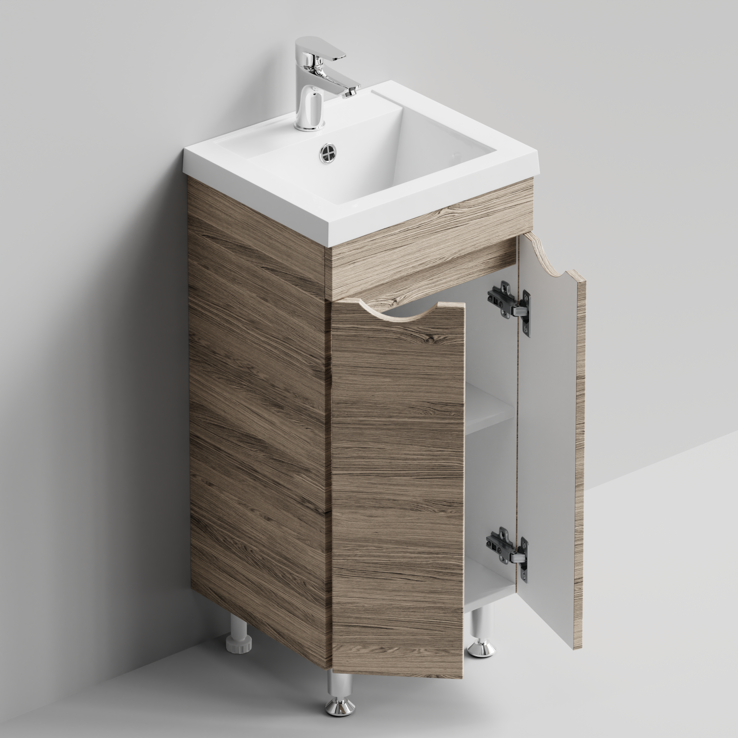 Тумба с раковиной Vod-ok Смайл 40 напольная, Дубослив ореховый светлый