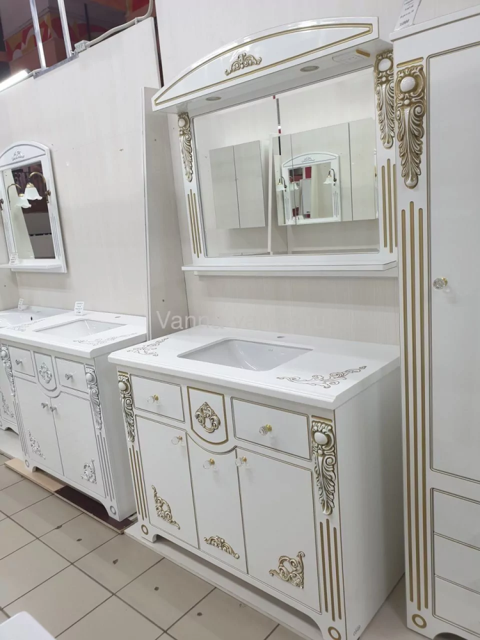 Мебель для ванной Vod-ok Elite Версаль 120 комплект, напольный, белый, патина серебро, золото