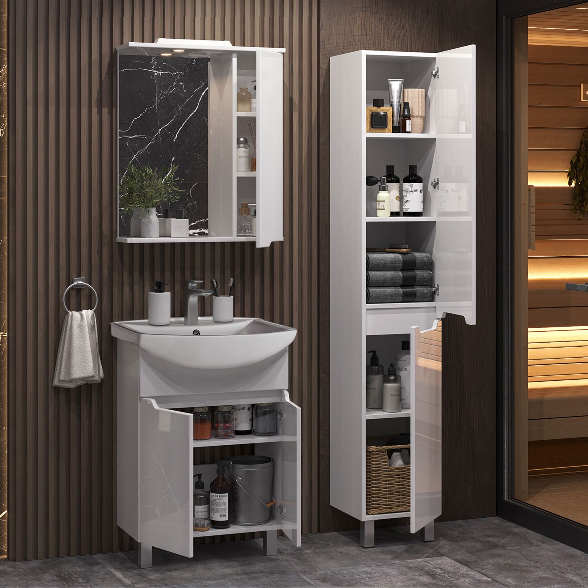 Тумба напольная SanStar Лайн 60 с раковиной Грация (комплект) белая