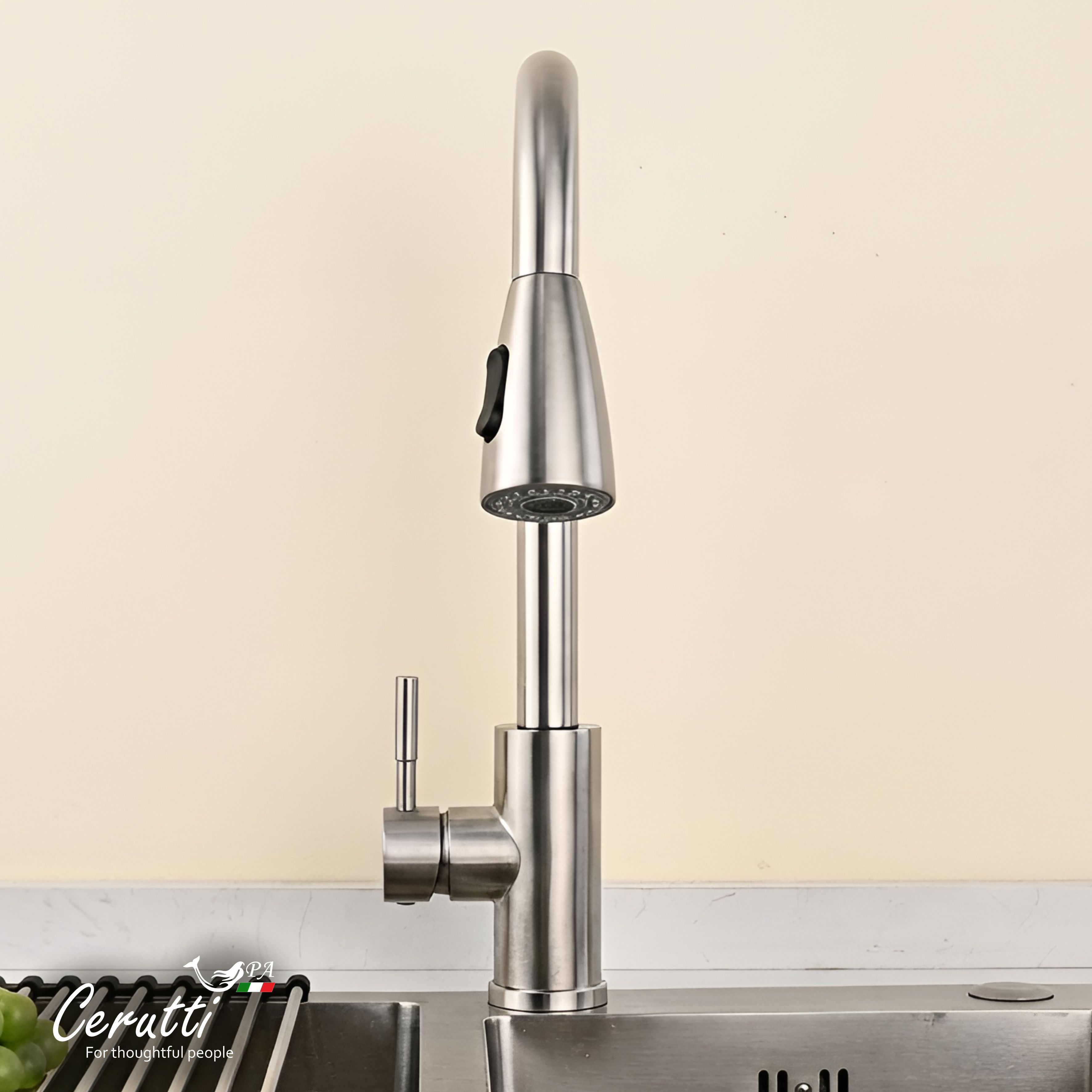 Cмеситель для кухни Ceruttispa Эннио BN (ENNIO BN) из нержавеющей стали, цвет матовый никель