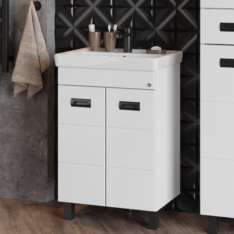 Тумба Onika Балтика-Квадро Black 60 с раковиной Адриана 60, напольная, белая