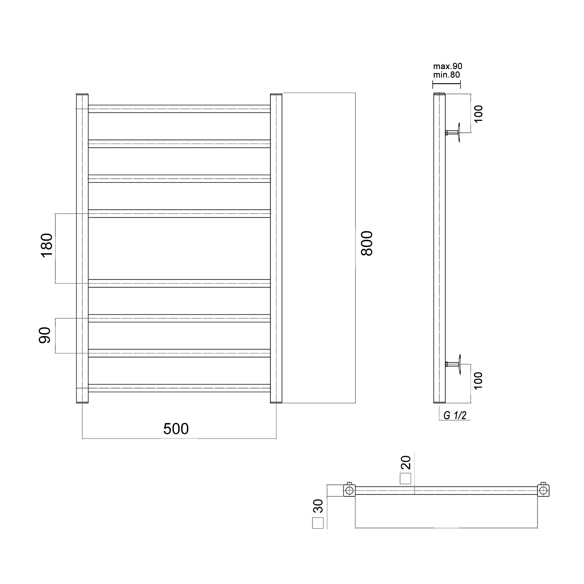 Полотенцесушитель водяной Domoterm Квадро П8 500х800