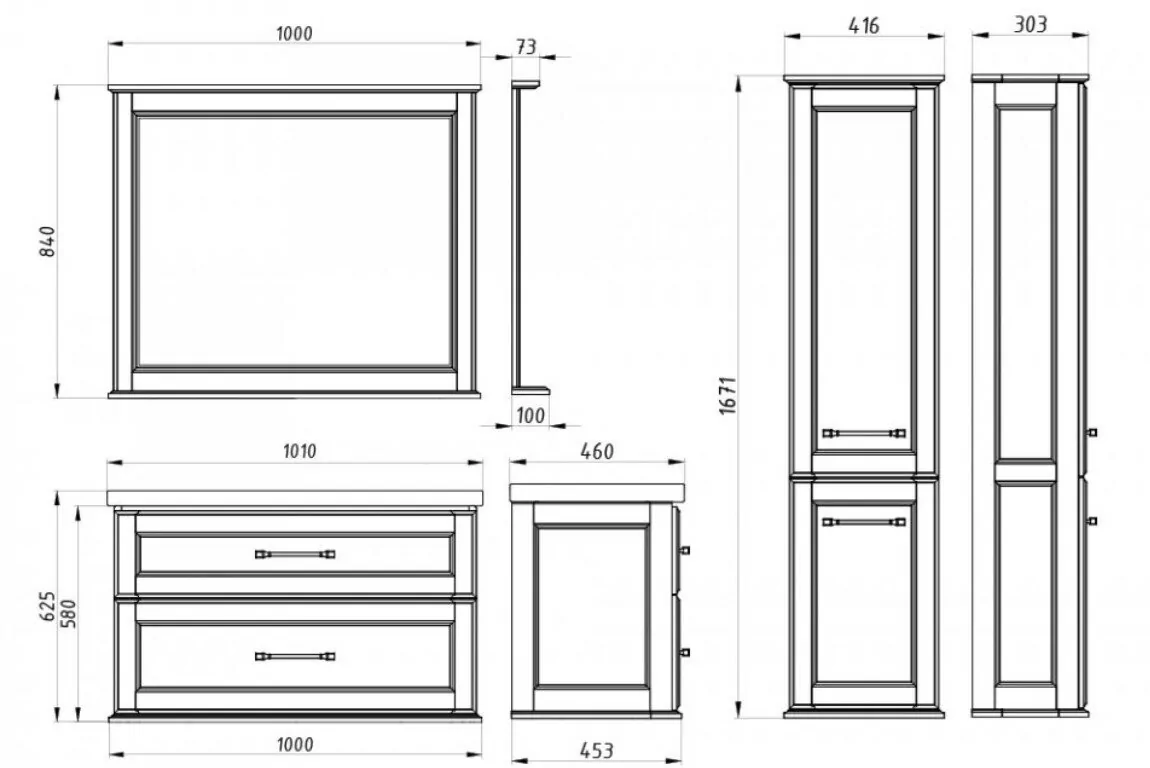 Зеркало ASB Woodline Венеция 100 белый, патина серебро