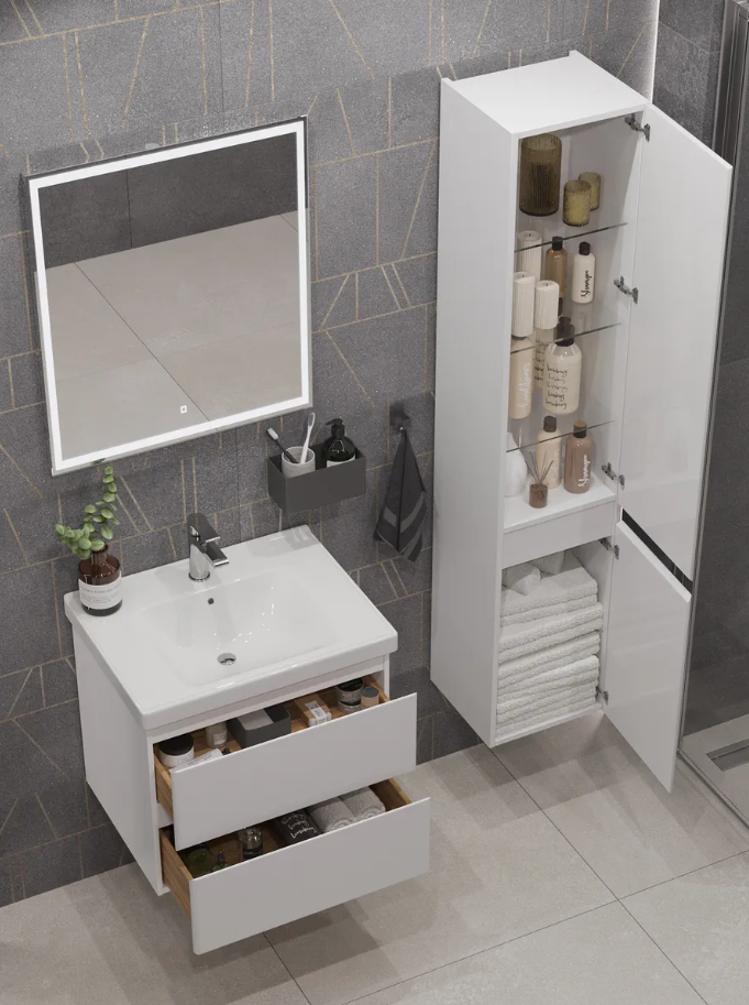 Тумба подвесная SanStar Arista 60 с раковиной Грейс 60, белая