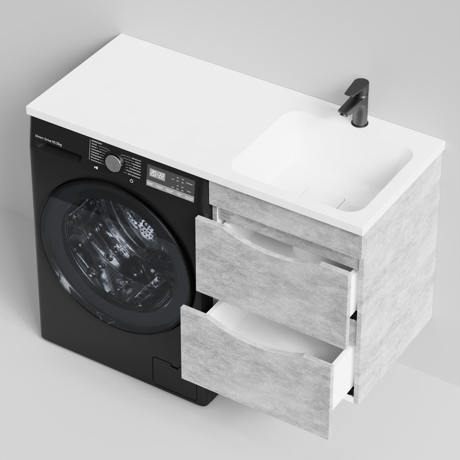 Тумба Vod-ok 48 с раковиной Смайл 110 подвесная, под стиральную машину, правая, Горный камень