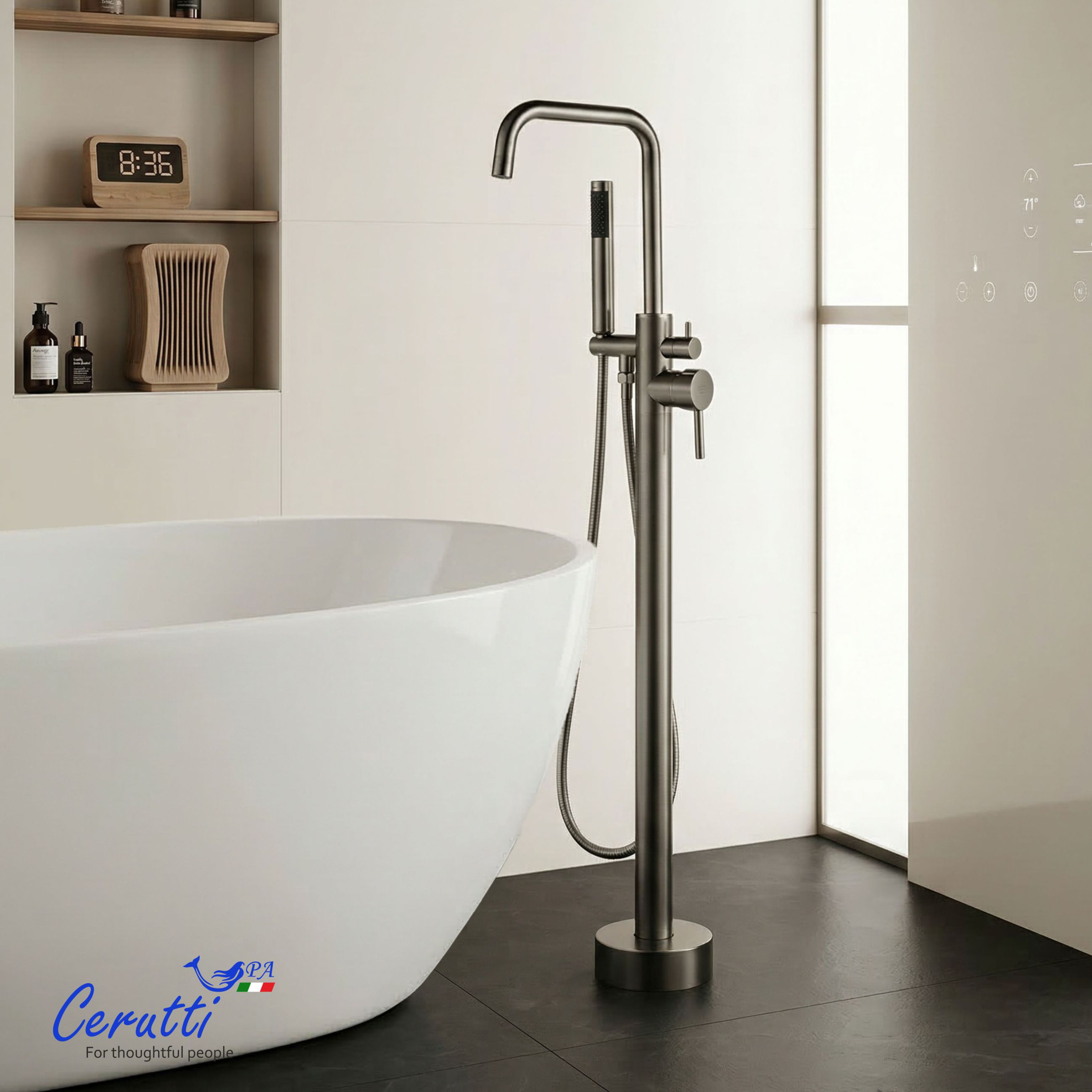 Смеситель напольный Ceruttispa Афра GG (AFRA GG) из нержавеющей стали, цвет графит