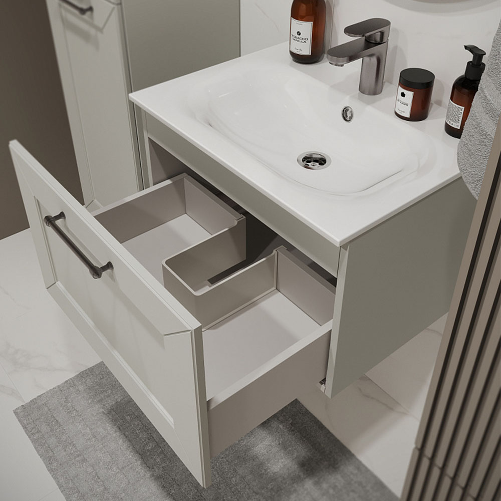 Тумба с раковиной подвесная (60 см) Terminus Victoria VIC10601900301O, белый, ручки черный