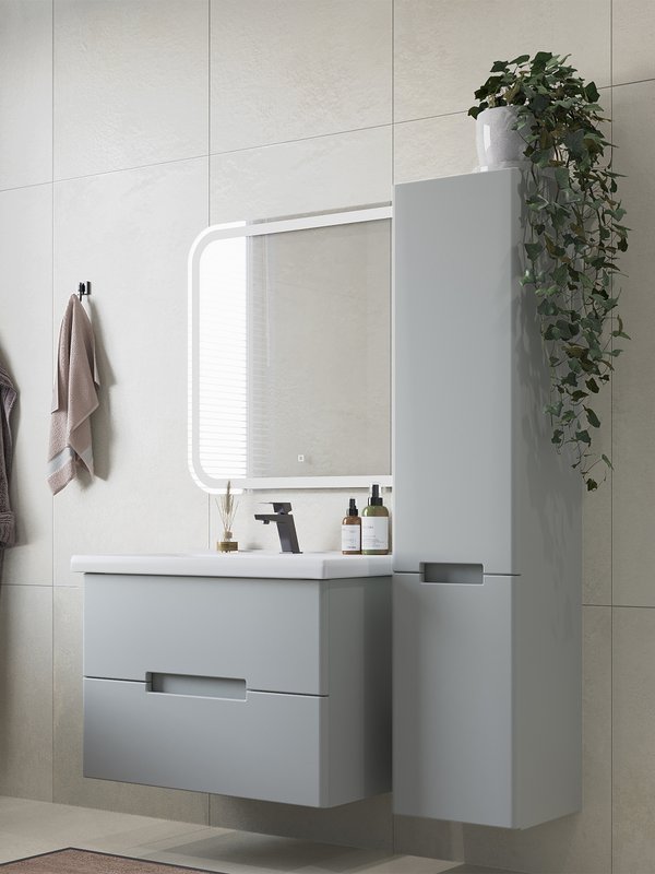 Тумба подвесная SanStar Ориана 80 с раковиной Миранда 80 (комплект), грей