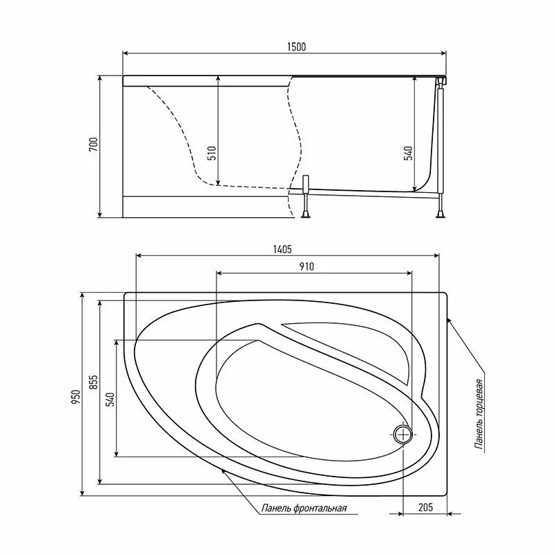 Ванна акриловая Timo Iva 150x95 ассиметричная, правая