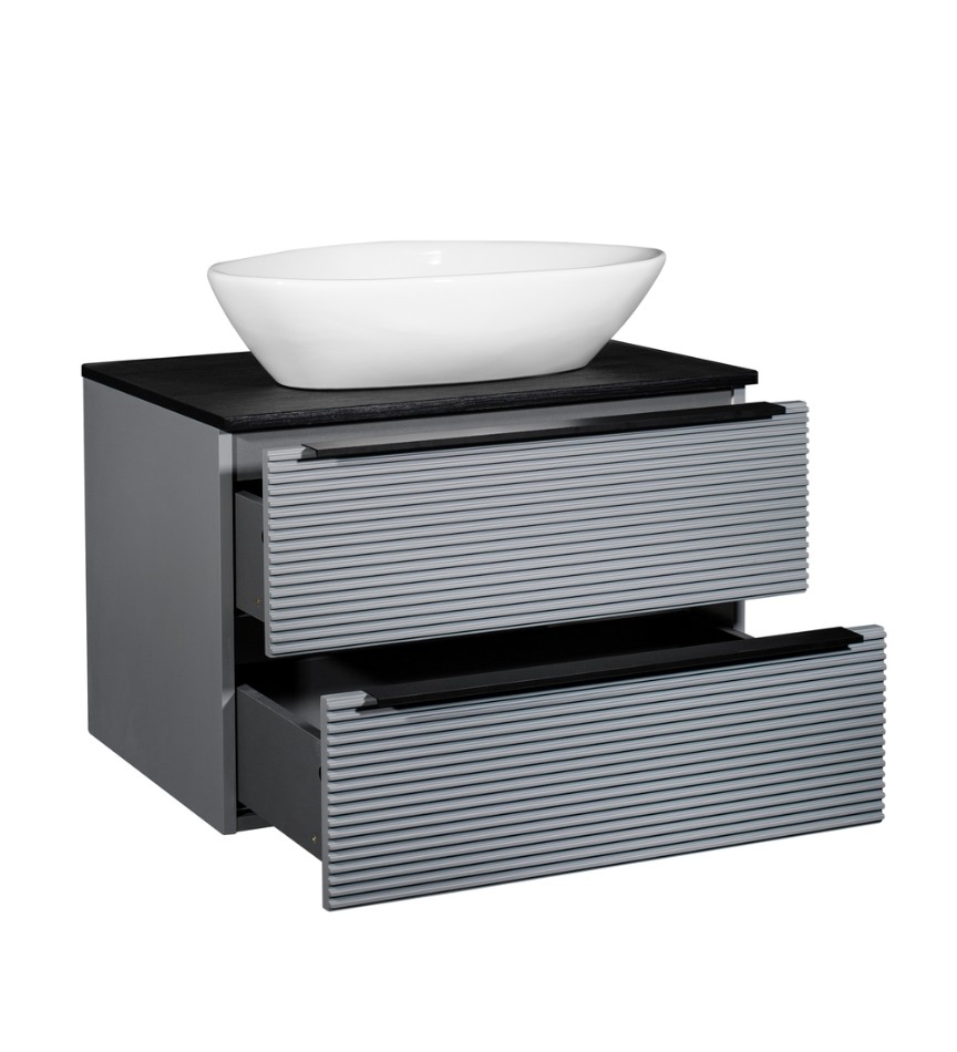 Тумба подвесная Runo Орлеан 70 с раковиной TERZO 60, серый/чёрный